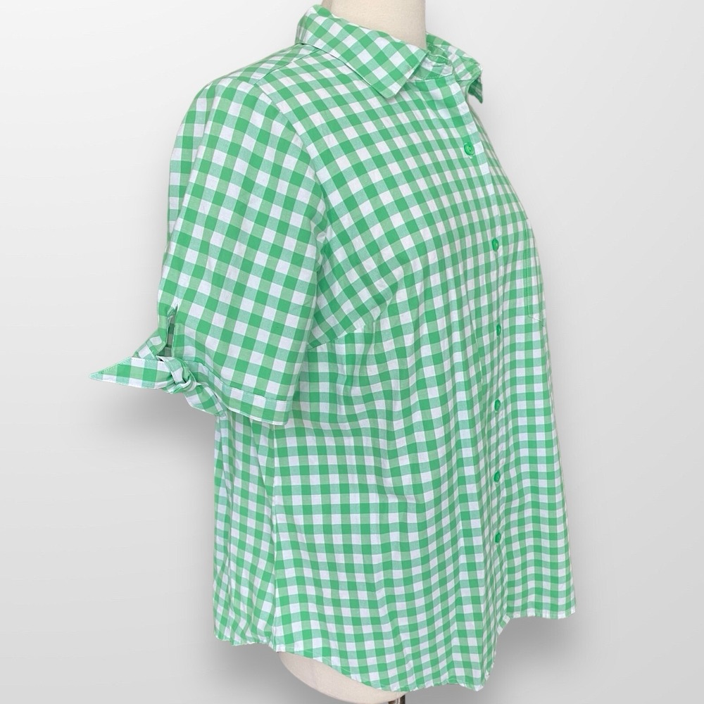 Roamans Womens Size 14 W Blouse Top Shirt Green Gingham Short Sleeve Casual - Picture 4 of 7